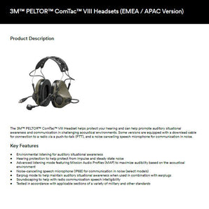 Peltor ComTac VIII faktaark