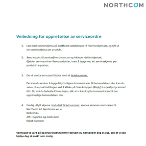 Veiledning for opprettelse av serviceordre og reklamasjoner